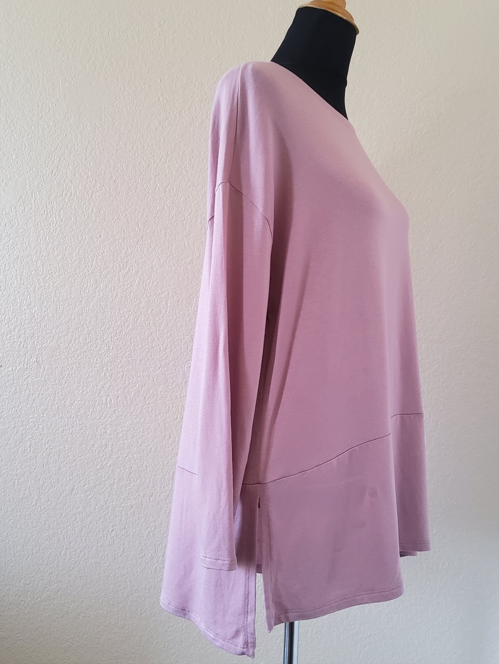Eileen Fisher Fine Jersey Crew Neck Long Sleeve Tunic Top in Blush Pink, Size XL - Picture 3 of 8